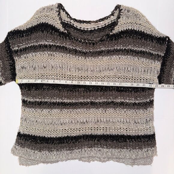 Free People Slouchy Knit Pullover Sweater Neutral Striped Brown Tan Cream Boho S - Picture 10 of 15